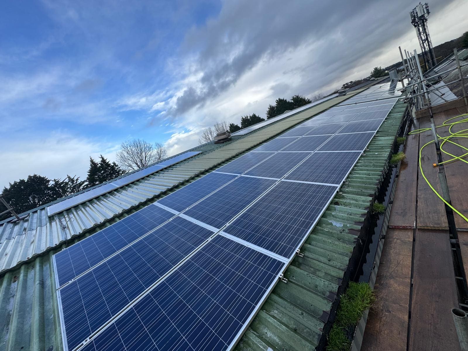 Commercial solar panel array cleaned for maximum energy output