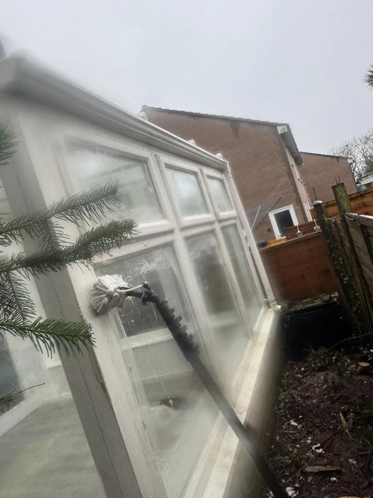 Window and solar panel cleaning with water-fed pole system